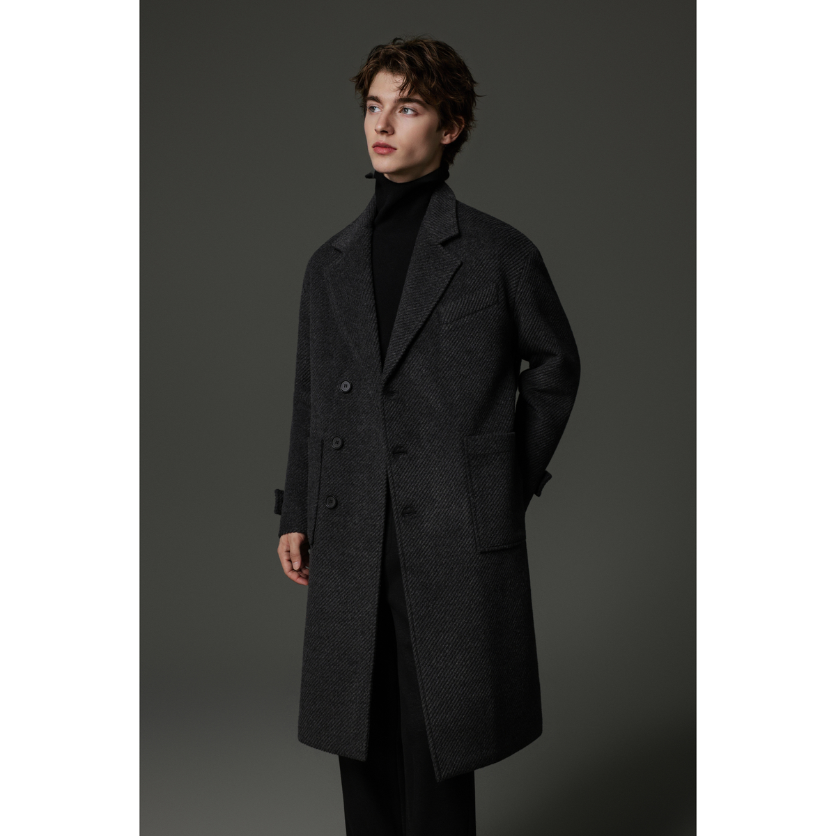 w2x韩版潮流冬季羊毛呢大衣外套男款加厚风衣中长款男装宽松百搭