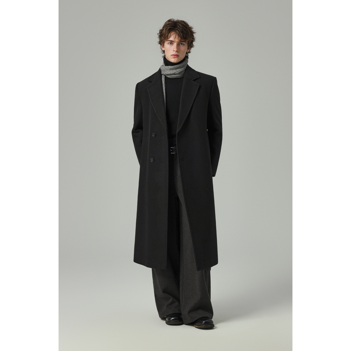 w2x超好看毛呢大衣双面呢秋冬新款男士西装中长款外套风衣男冬装