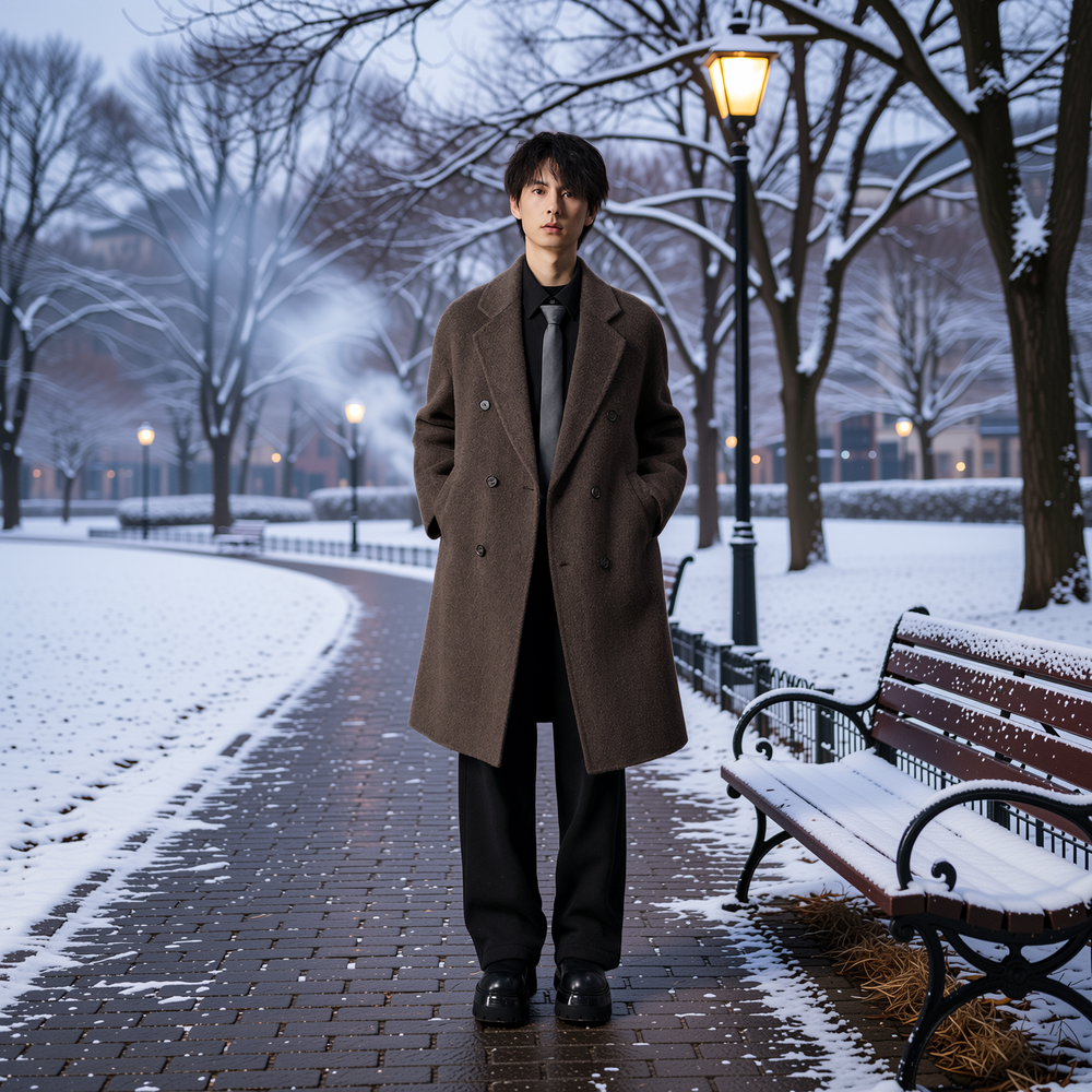 w2x100%双面羊毛大衣时尚高级感冬季新款男士风衣中长款外套男装