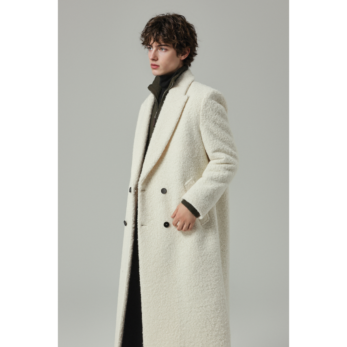 w2x英伦风风衣加厚毛呢大衣冬季新款男士外套中长款毛绒呢子保暖