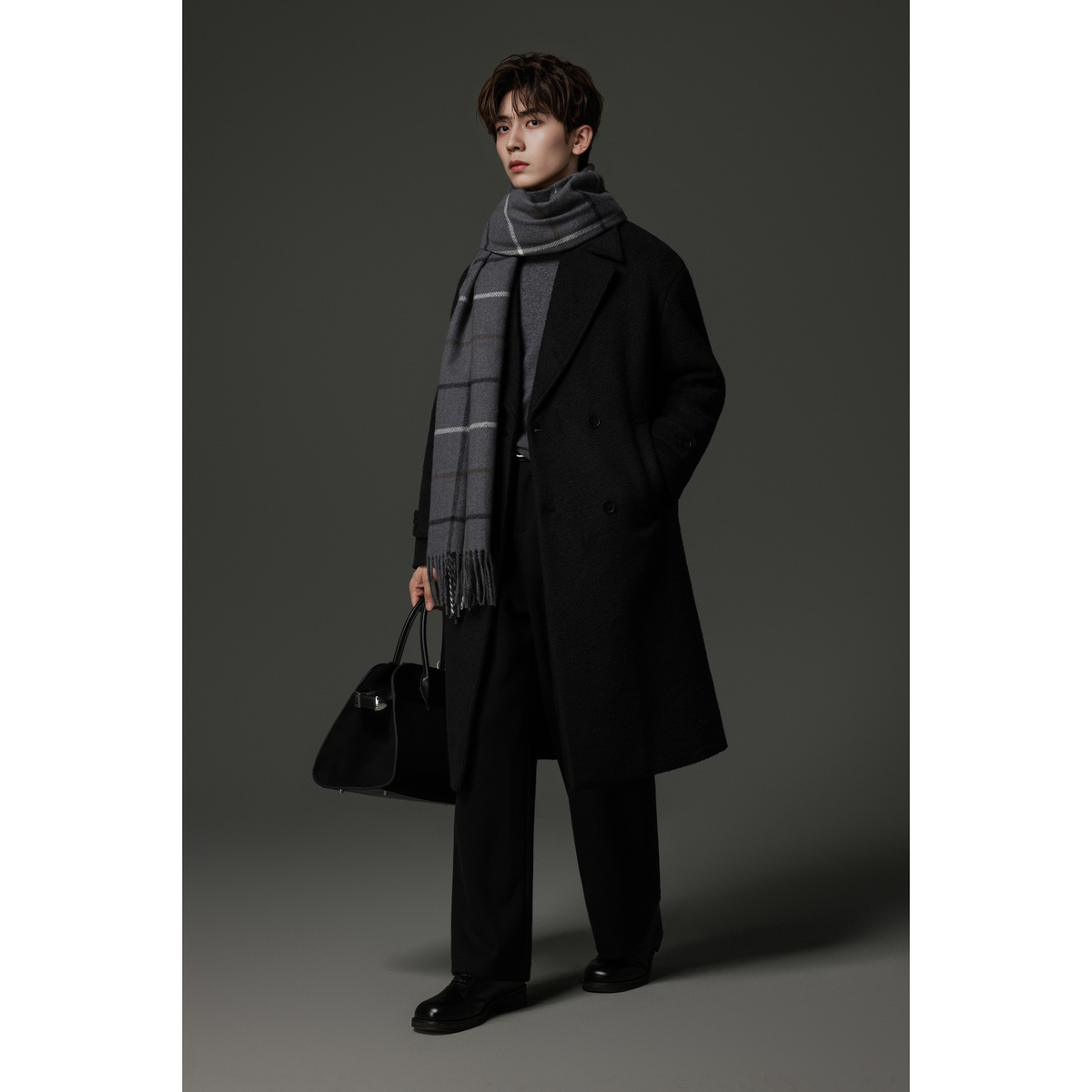 w2x羊毛呢大衣轻奢风冬季男士双面呢外套加厚风衣中长款百搭男装