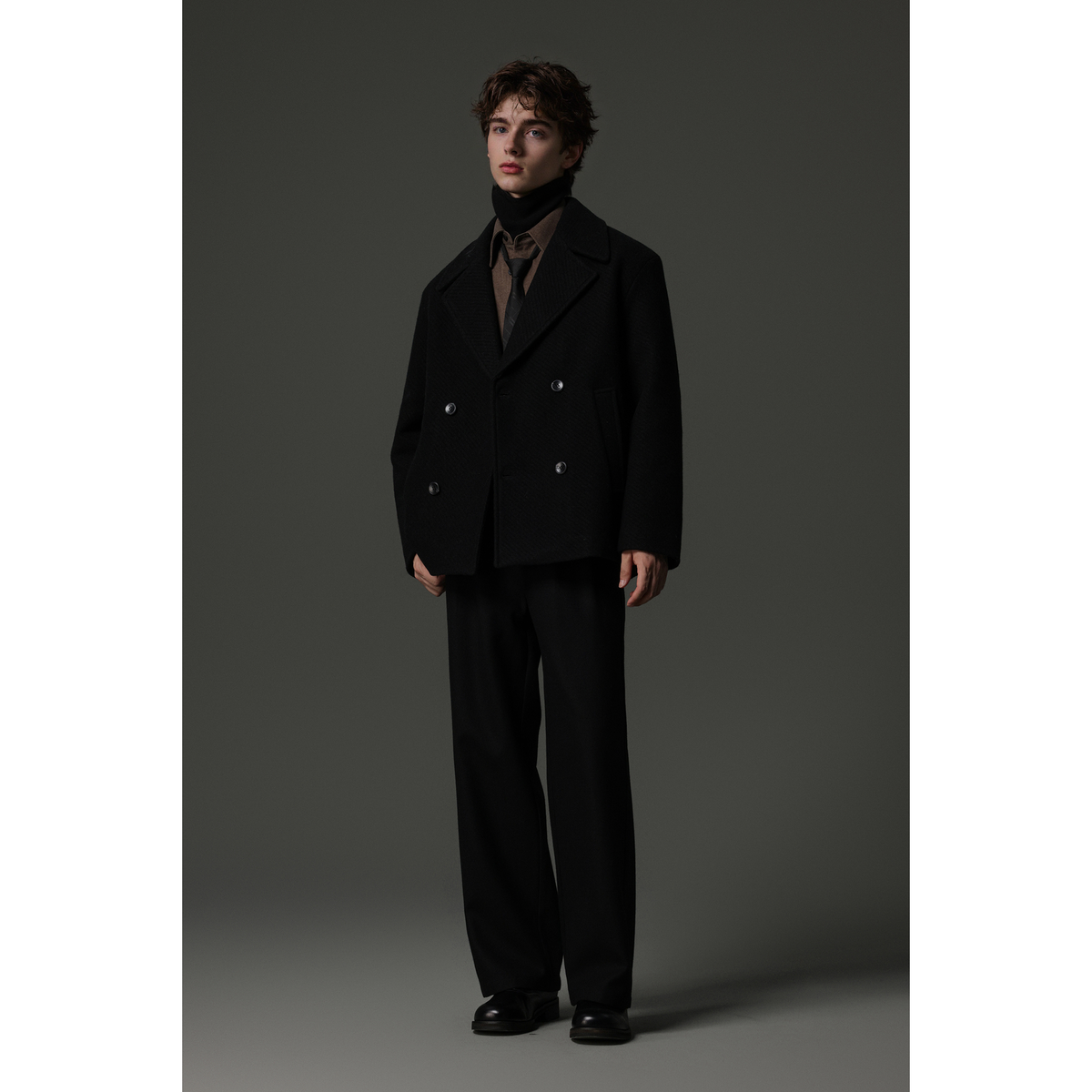 w2x短款简约羊毛双面呢大衣男士冬季新款加厚商务男装宽松外套男