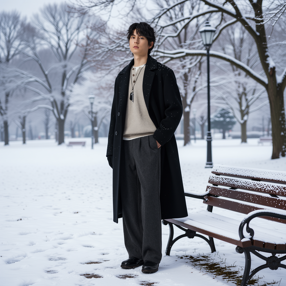 w2x秋冬季双面毛呢针织衫男款加厚休闲百搭男士毛衣冬装保暖男装