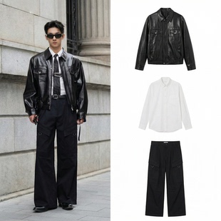w2x2026春季新款PU皮夹克男短款高级感痞帅休闲皮衣青年工装外套