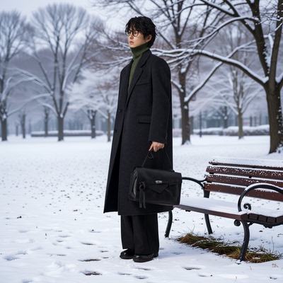 w2x秋冬季双面羊毛呢大衣老钱风男款西装加厚中长款风衣男士外套