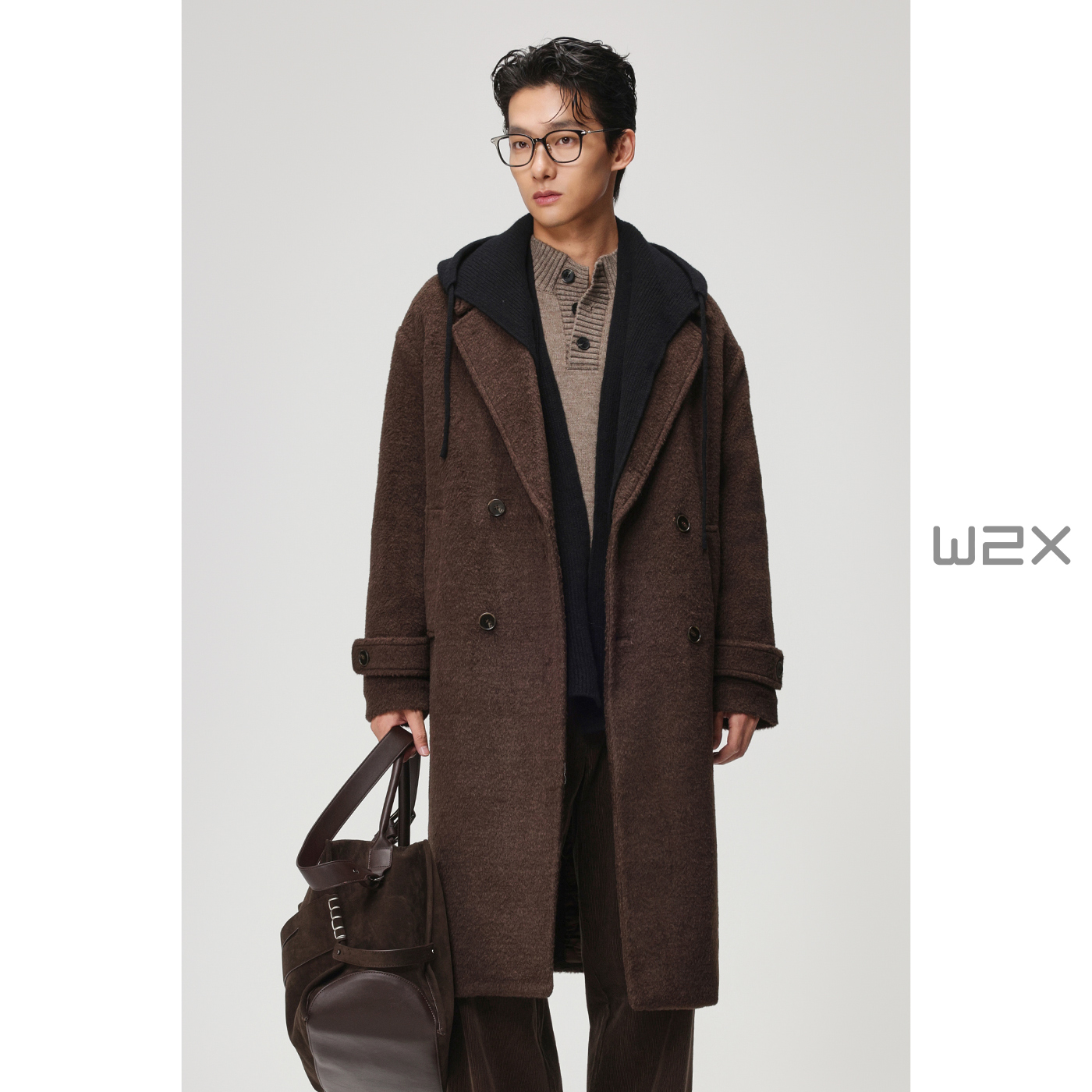 加棉加厚双面羊毛呢大衣男