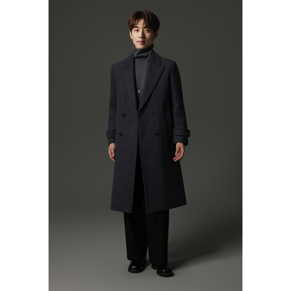 w2x秋冬季双面呢外套男加厚羊毛大衣男士中长款风衣设计感英伦风