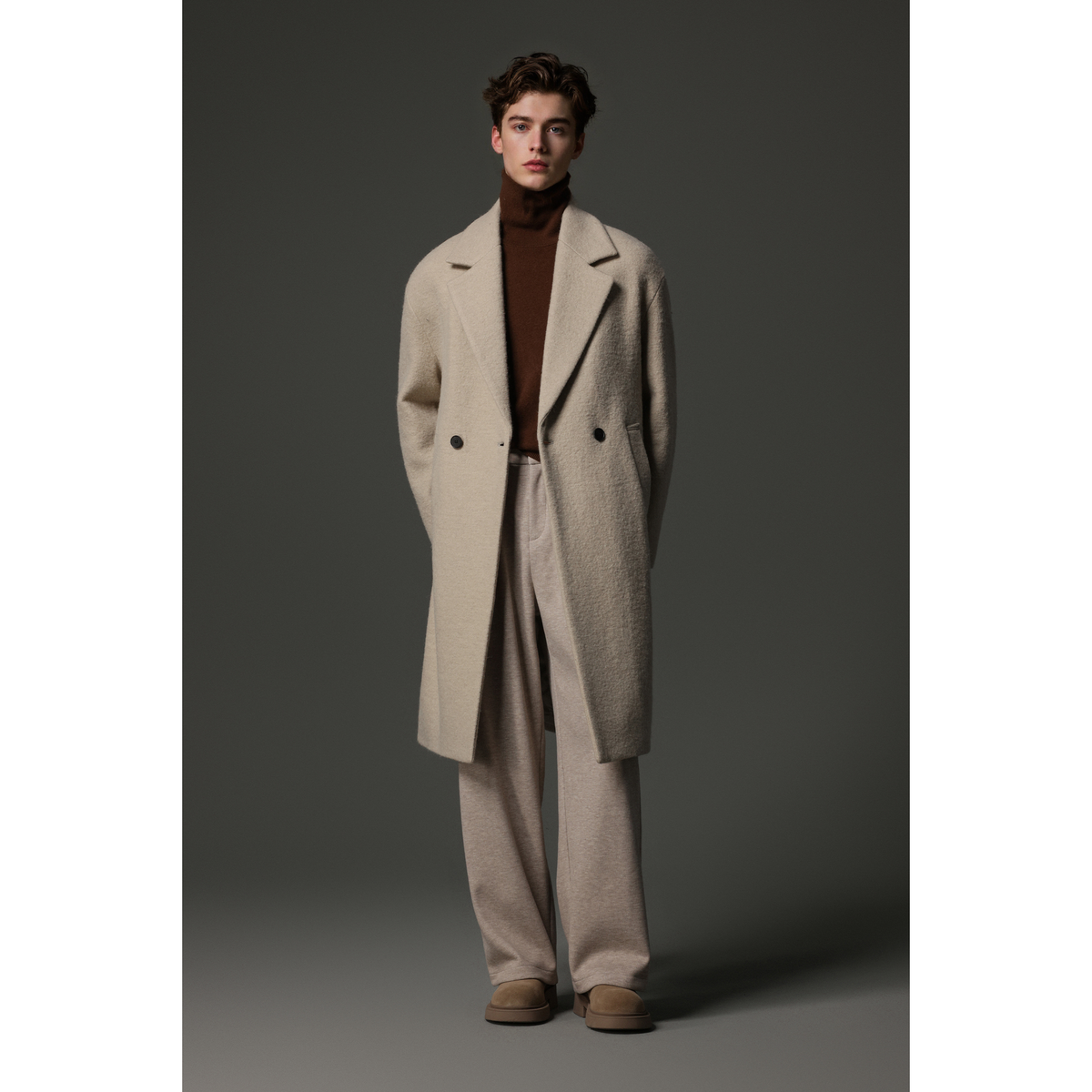 w2x秋冬新款男士羊毛呢外套羊驼毛大衣加厚中长款风衣英伦风男装