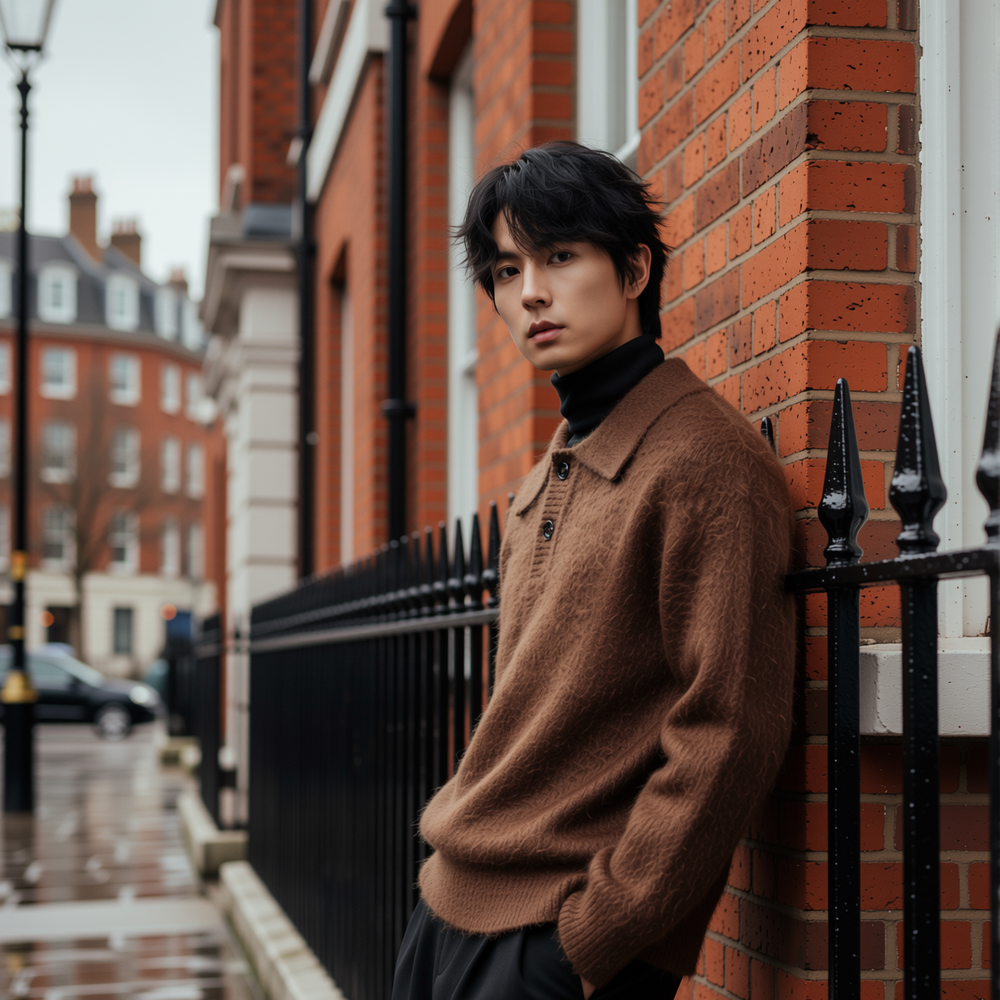 w2x秋冬季男士毛呢针织衫慵懒风长袖加厚毛衣内搭保暖打底衫男款