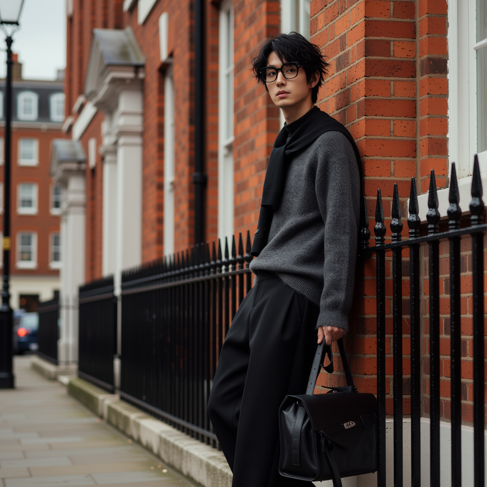 w2x秋冬款老钱风男生毛衣针织衫上衣打底衫潮流加厚保暖男士长袖