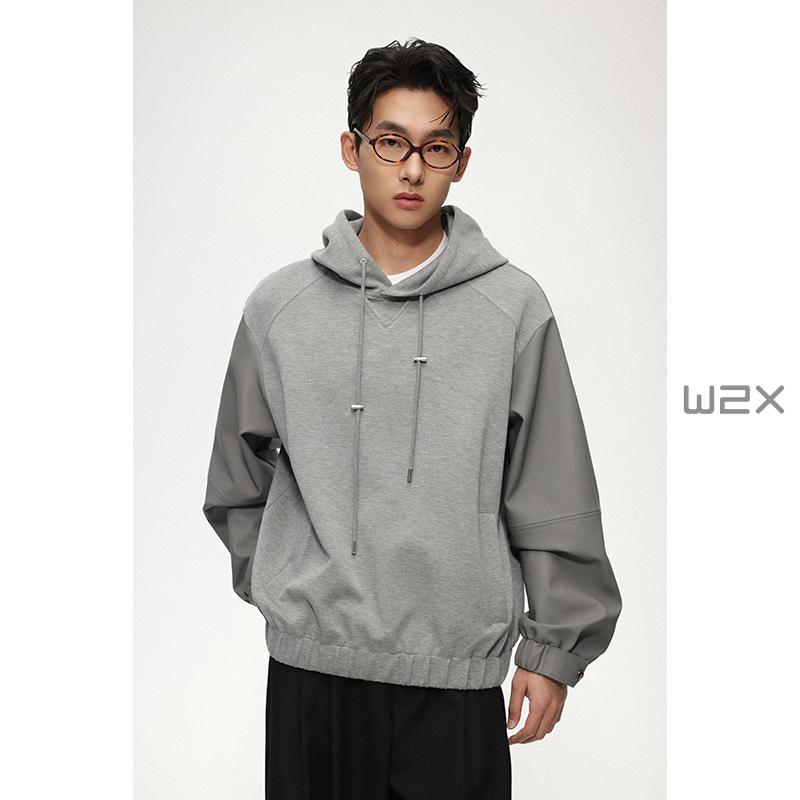 春季新款异质拼接连帽卫衣男