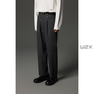 w2x2025冬季新款加厚羊毛呢休闲裤男远红外温升西裤长裤子