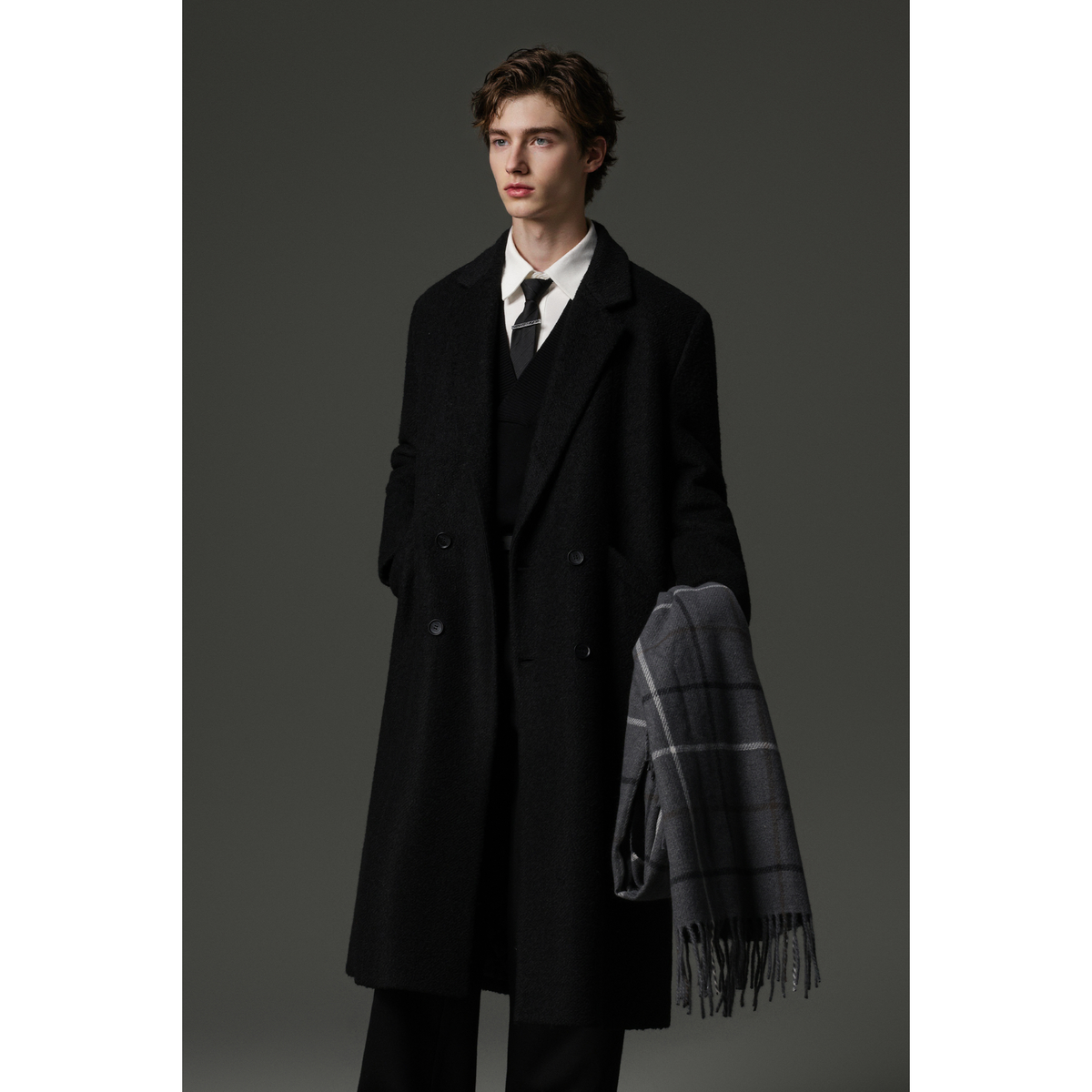 w2x2025新款秋冬季高端男装宽松羊毛呢子大衣外套加厚长款风衣男