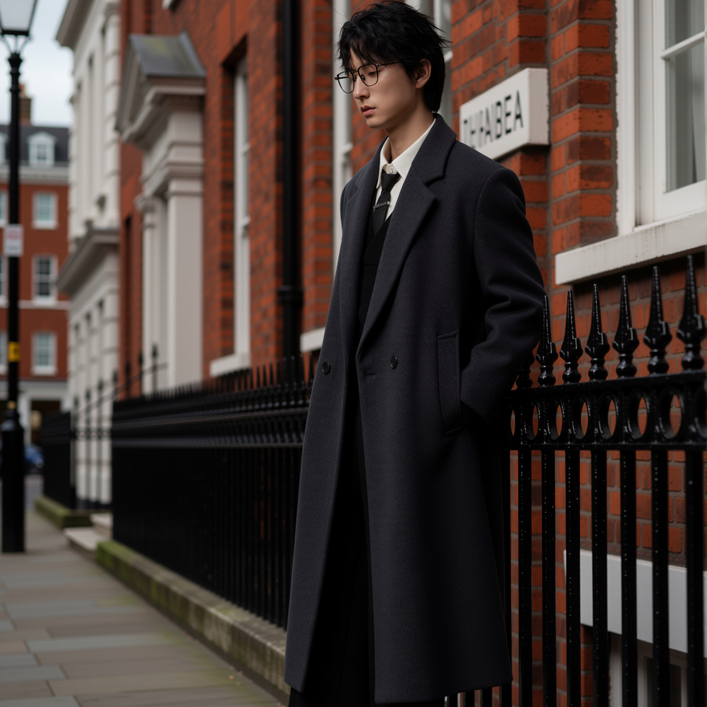 w2x双面羊毛呢大衣设计感秋冬季西装外套男加厚风衣长款男装保暖