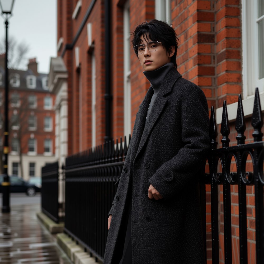 w2x羊毛呢大衣双面呢复古老钱风秋冬季西装外套加厚男装过膝风衣