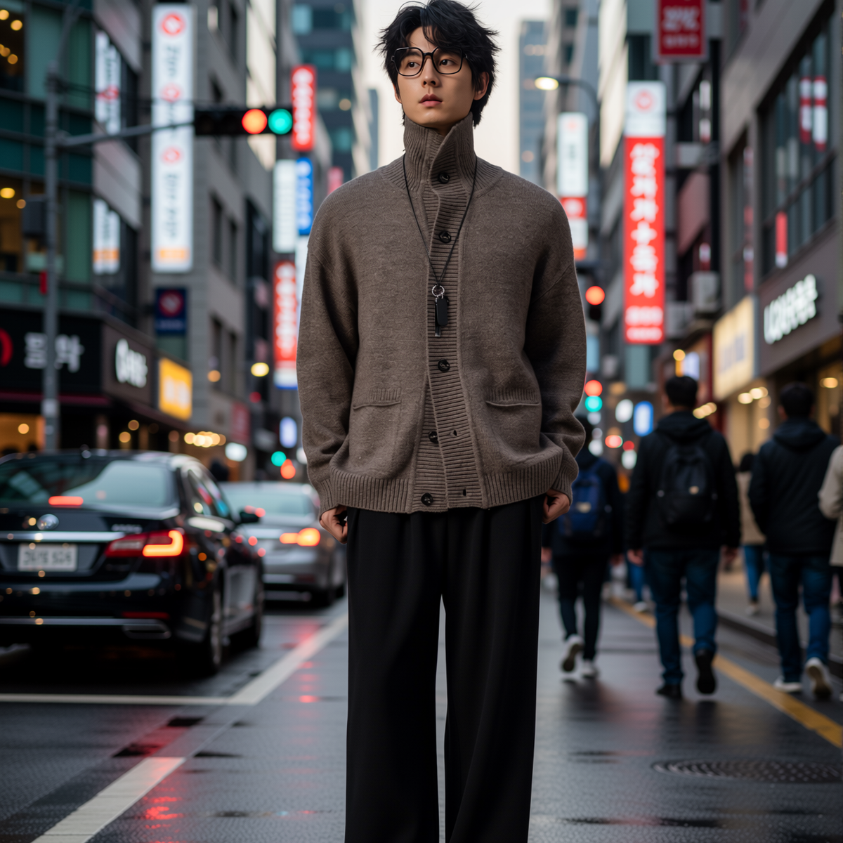 w2x翻领双面针织开衫秋冬季男士毛衣羊毛呢加厚男生保暖男款外套