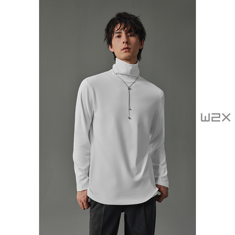 双面碳素磨绒高领长袖T恤男