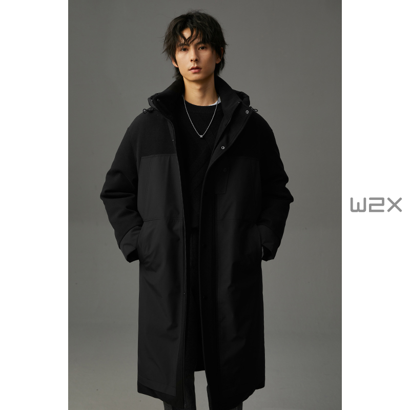 冬季异质拼接款加长加厚羽绒服男