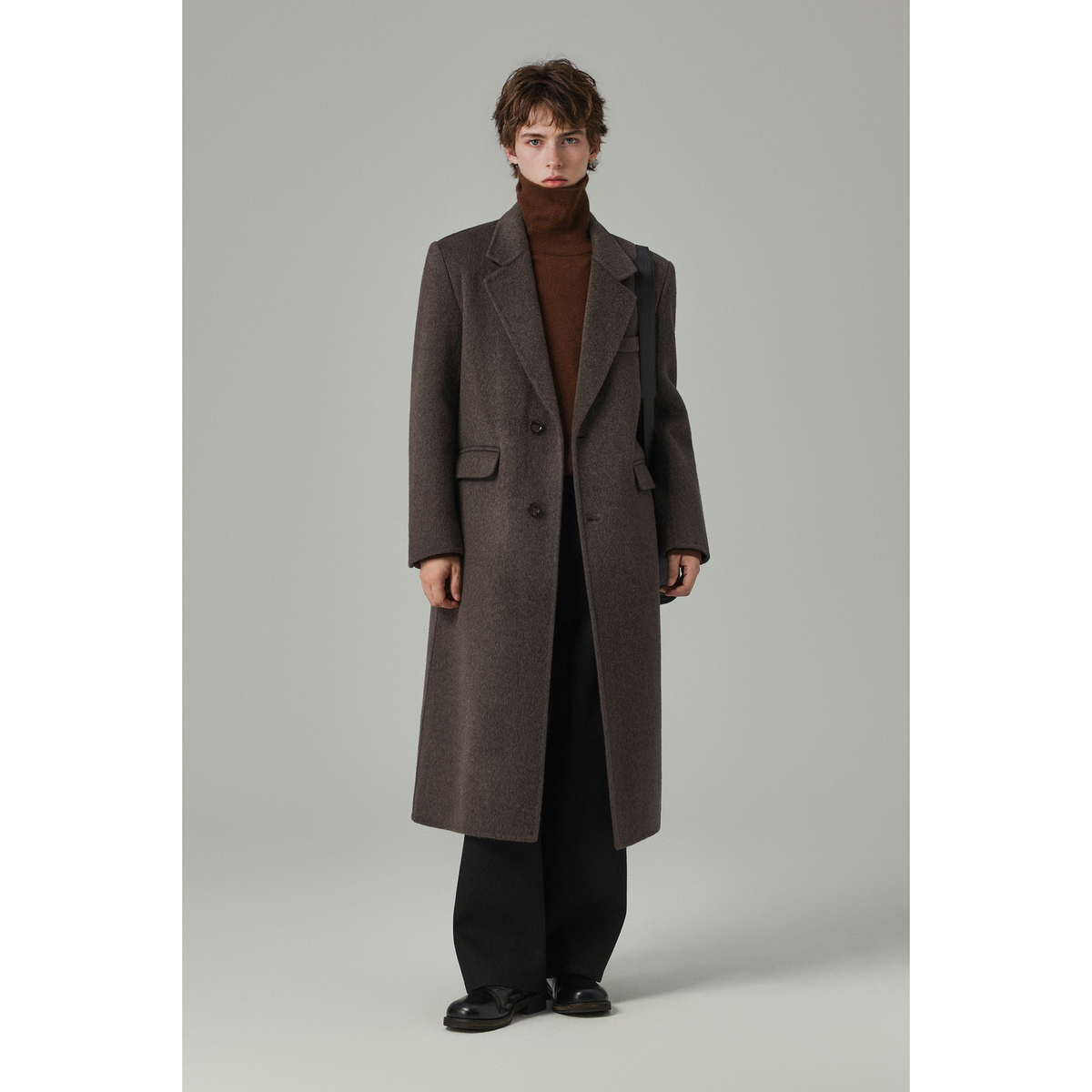 w2x设计感秋冬季新款羊毛呢大衣加厚男装宽松中长款风衣纯色外套