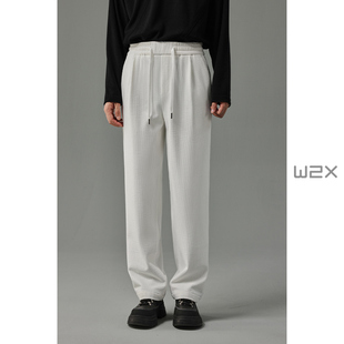 w2x秋冬季泡泡纱加厚灯芯绒松紧腰休闲裤男直筒宽松青年长裤子潮