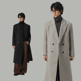 w2x秋冬季羊毛呢子大衣男士中长款风衣男款冬装加厚保暖外套过膝