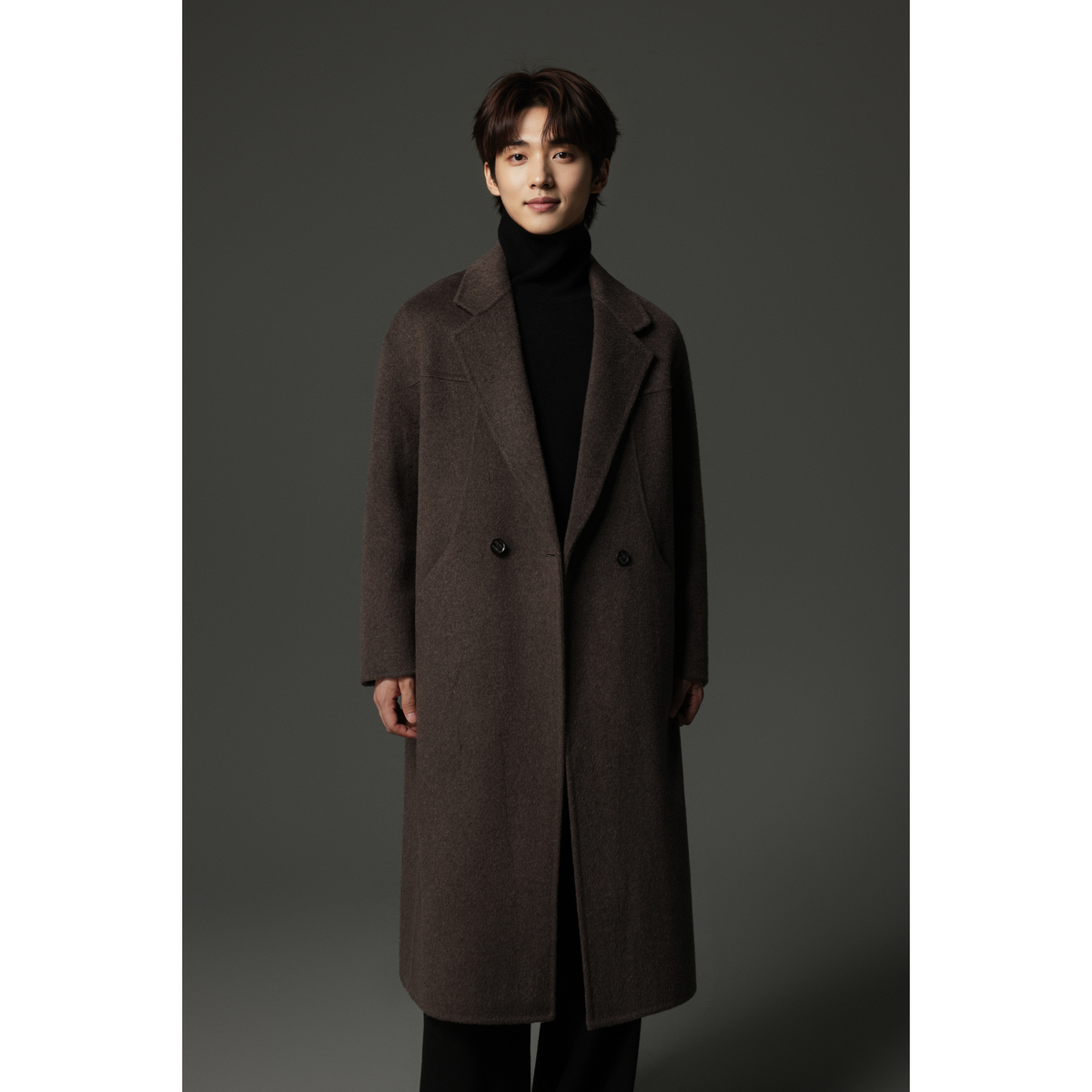 w2x2025 新款中年男装大衣 双排扣羊毛风衣外套 冬款短款呢子高端