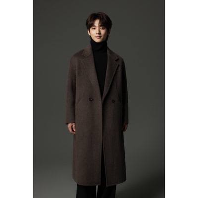 w2x2025 新款中年男装大衣 双排扣羊毛风衣外套 冬款短款呢子高端