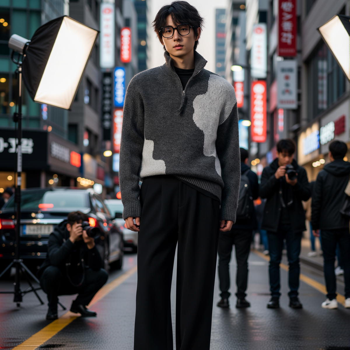 w2x设计感毛呢针织衫男士秋冬季毛衣男装加厚打底衫长袖冬装保暖