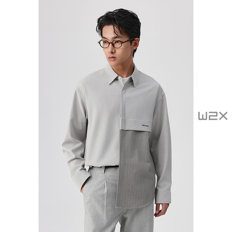 拼色金属件装饰设计感长袖衬衫