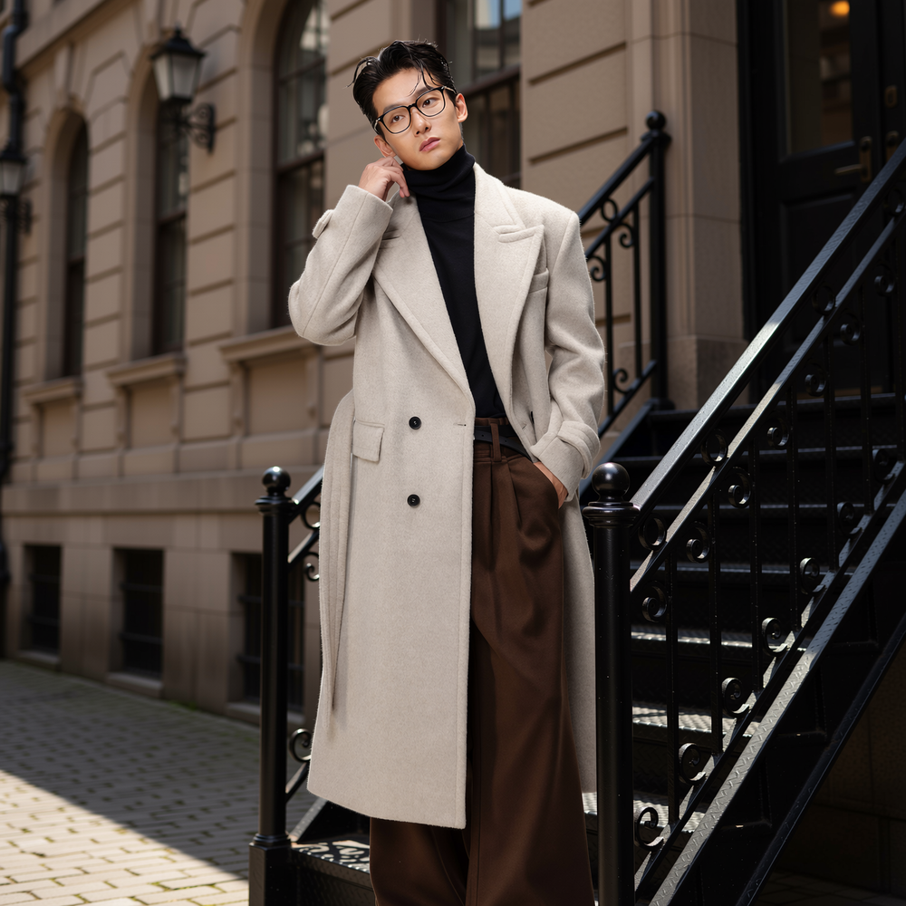 w2x秋冬季毛呢大衣宽松韩版新款外套男款中长款呢子风衣男士冬装