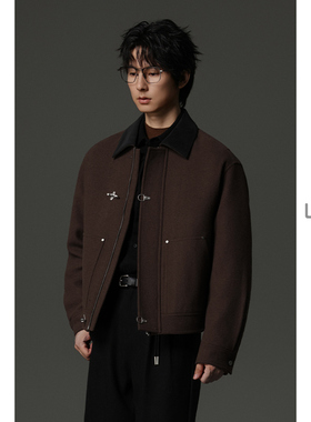 w2x2025冬季加棉加厚翻领羊毛呢夹克男短款高级感休闲妮子外套潮