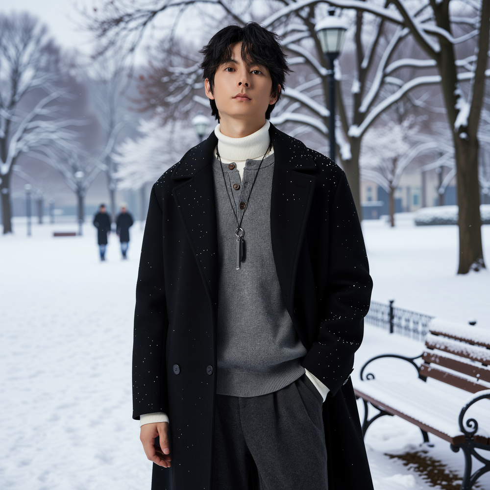 w2x秋冬季宽松针织衫男款新款加厚冬装保暖软糯男士毛衣双面毛呢