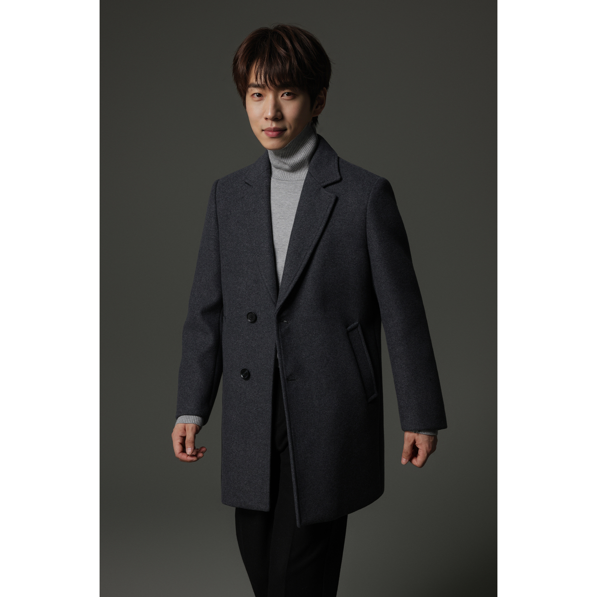 W2X2025新款韩版中年男装冬季风衣 加厚中长款羊毛双面呢大衣外套