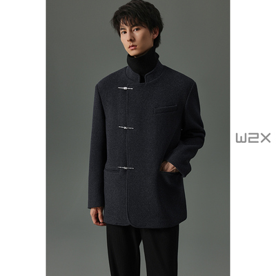 w2x新中式国风中山装毛呢大衣