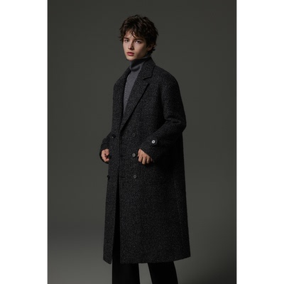 w2x冬季羊毛呢大衣加厚款呢子外套纯色中长款高级感风衣男款时尚