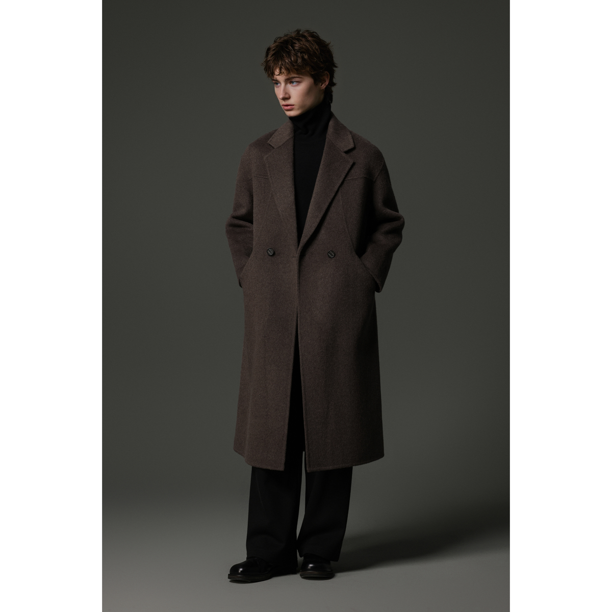 w2x高端秋冬季加厚款双面羊毛呢子大衣男士外套风衣男中长款过膝