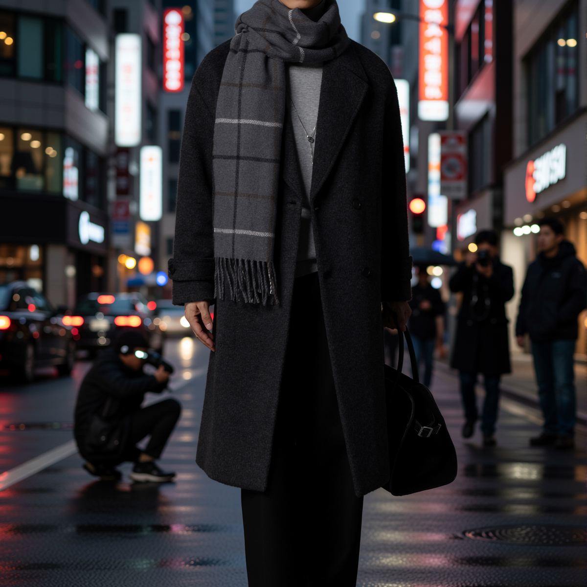 w2x时尚羊毛呢大衣秋冬季新款男士加厚款风衣过膝双面呢外套男装