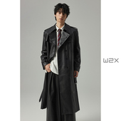 w2x秋季 外套潮流 巨好看pu皮衣设计感中长款 男士 风衣外套2025新款