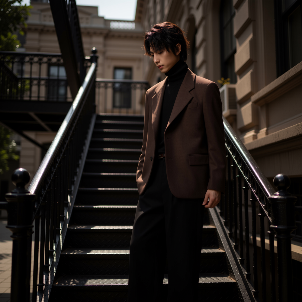 w2x秋冬季双面羊毛呢大衣翻领男款新款加厚西服男士冬装西装外套