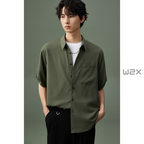 w2x夏季宽松休闲设计感短袖衬衫