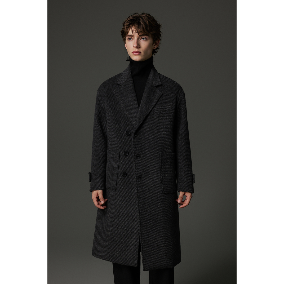 W2X高端男式冬天加厚羊毛风衣 行政款长款双面呢毛呢大衣外套爸爸