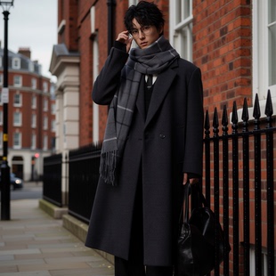 羊毛大衣男西装 呢子男装 外套男士 英伦风风衣长款 加厚款 w2x秋冬季