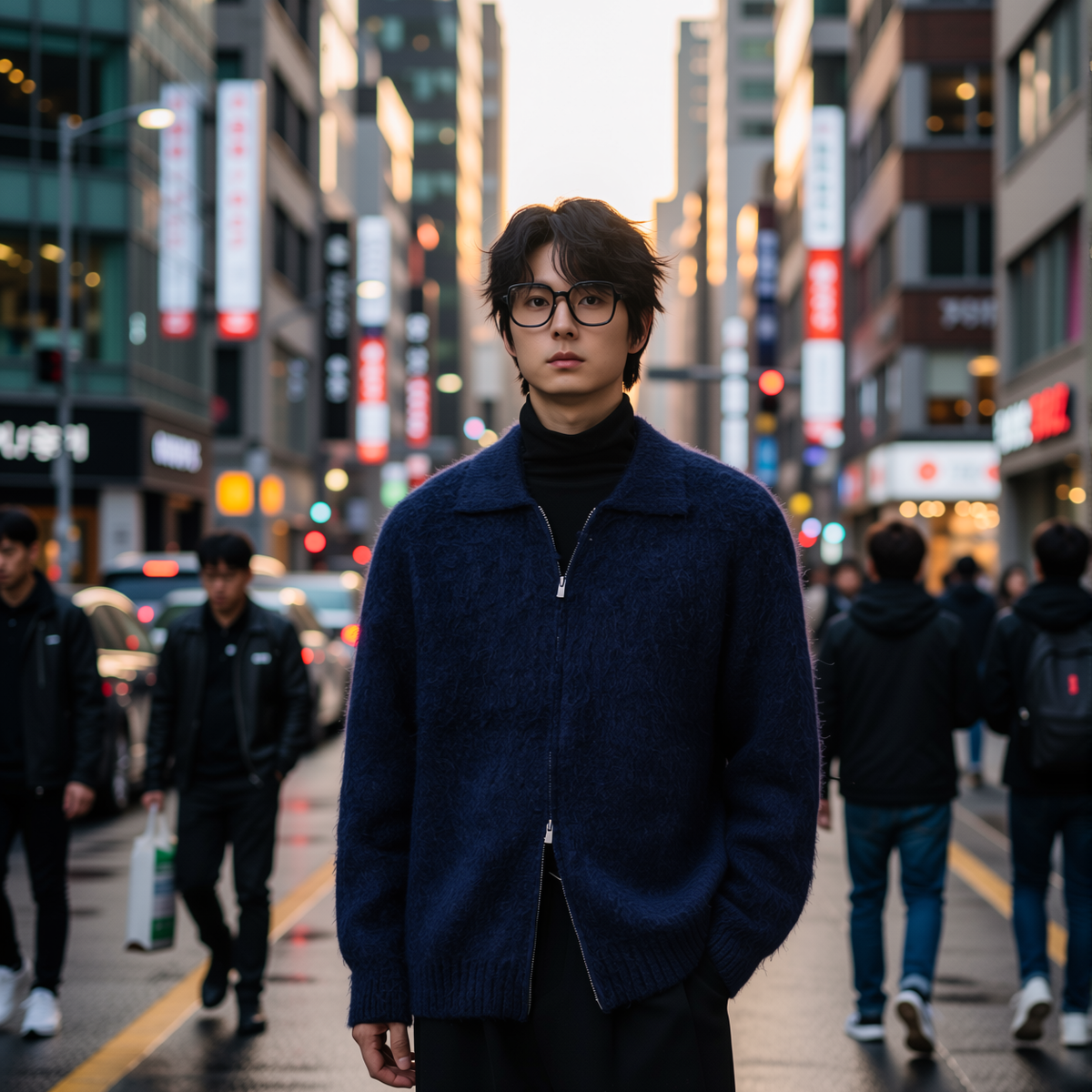 w2x冬季毛呢针织开衫男士新款加厚毛衣外套潮男装翻领上衣慵懒风