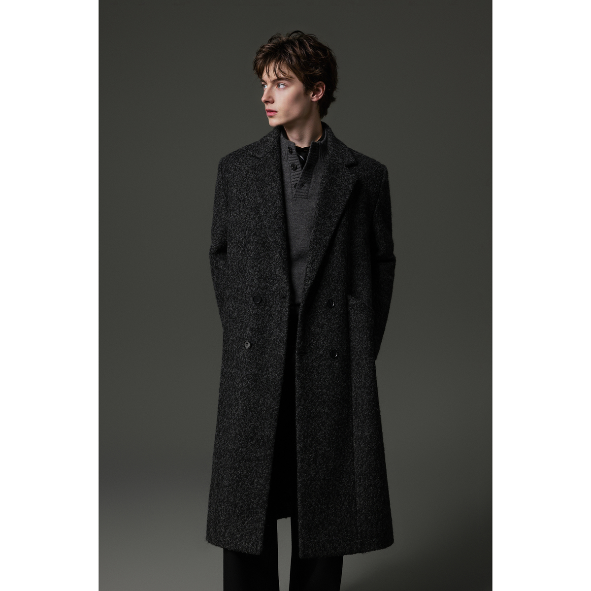 w2x冬季男款宽松保暖羊毛呢大衣加厚男士长款外套风衣过膝男装潮