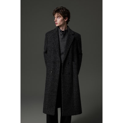 w2x冬季男款宽松保暖羊毛呢大衣加厚男士长款外套风衣过膝男装潮