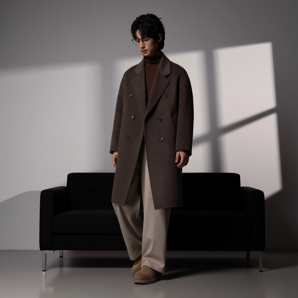 w2x秋冬季羊毛呢子大衣加厚新款外套男风衣男装中长款冬装双面呢