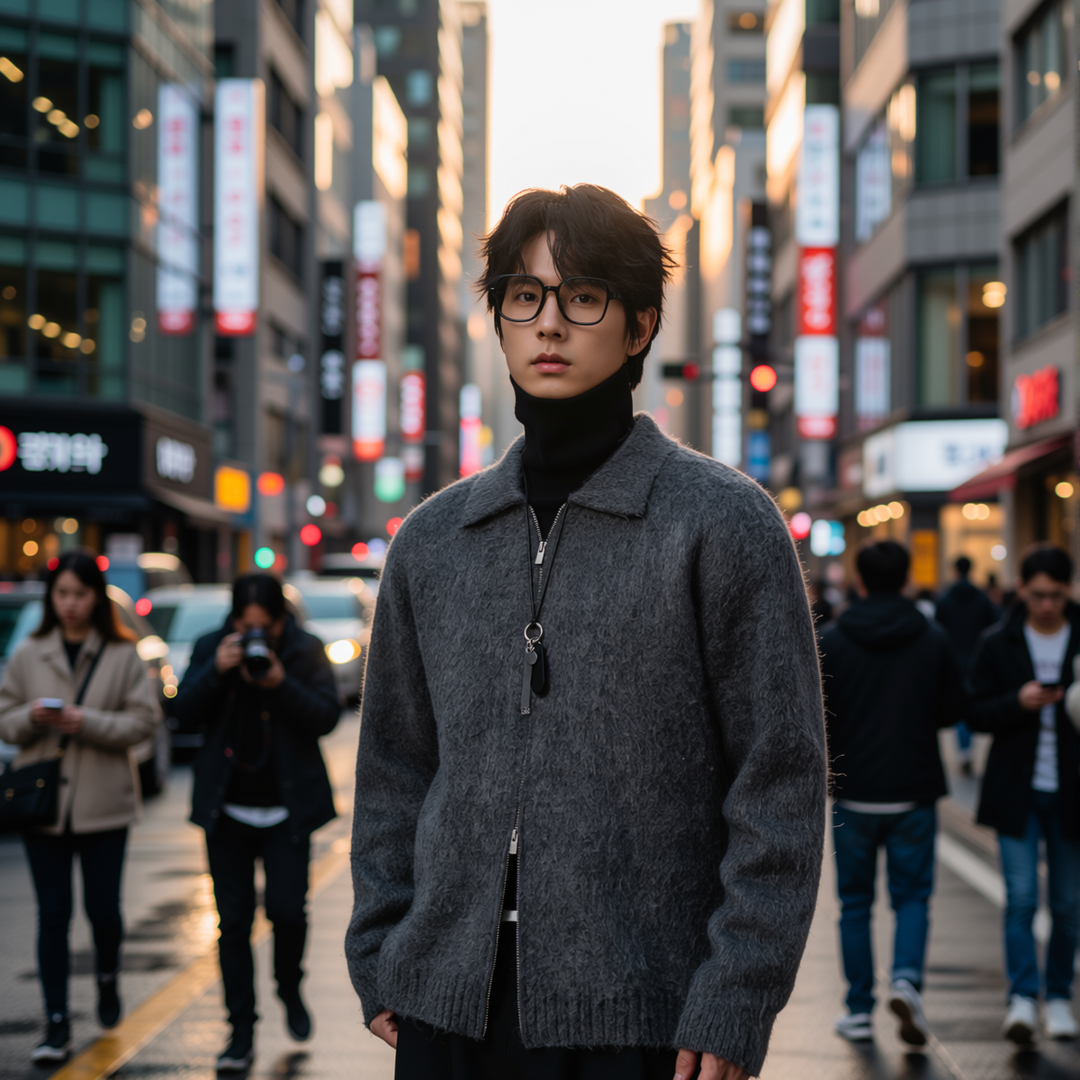 w2x秋冬季纯色针织开衫加厚男装上衣男翻领保暖毛衣外套长袖简约