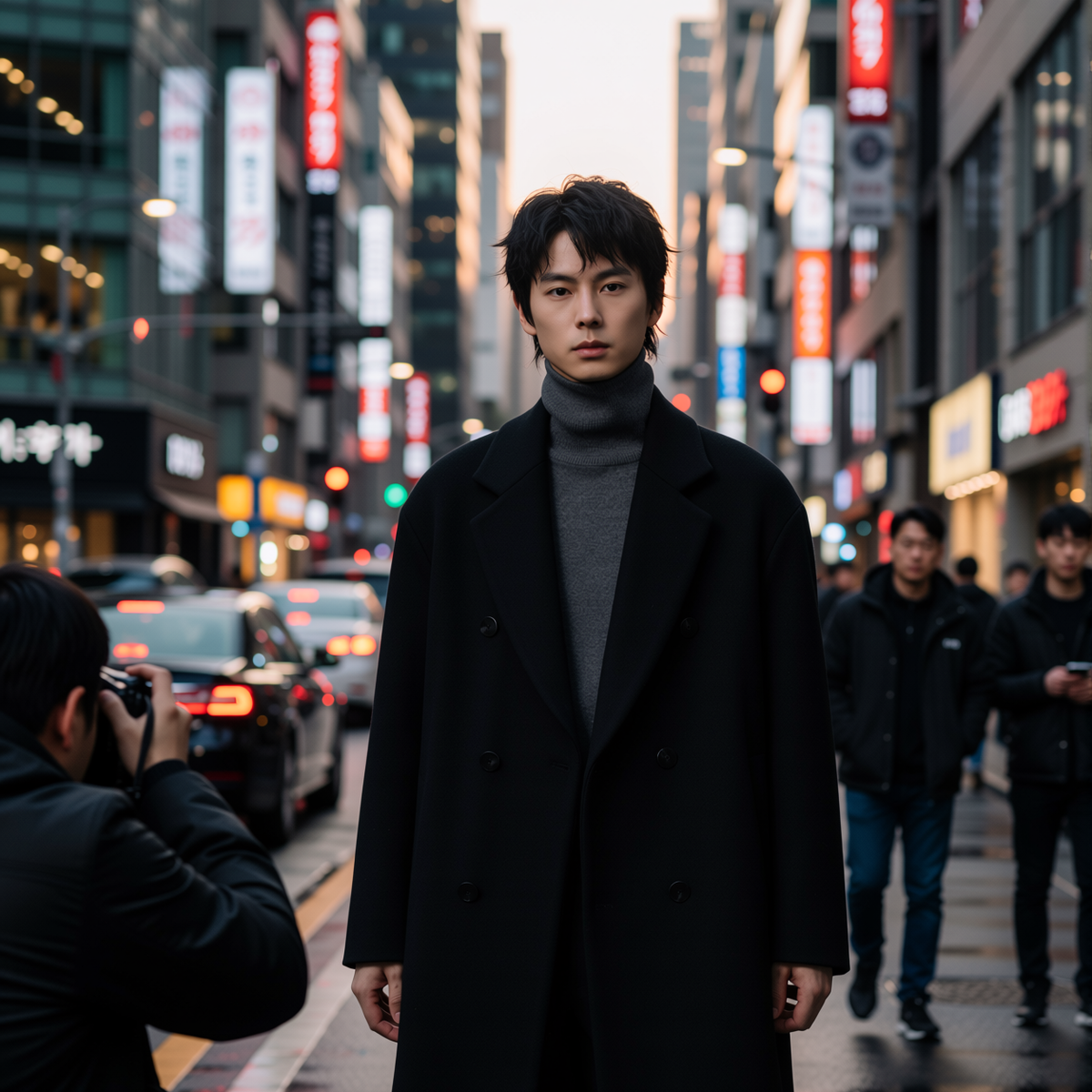 w2x韩版羊毛呢大衣男秋冬季新款中长款风衣男加厚保暖双面呢外套