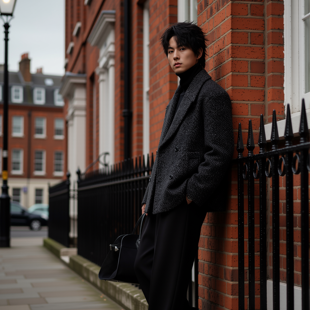 w2x灰色经典双面呢羊毛呢大衣男秋冬季加厚西装外套短款保暖冬装