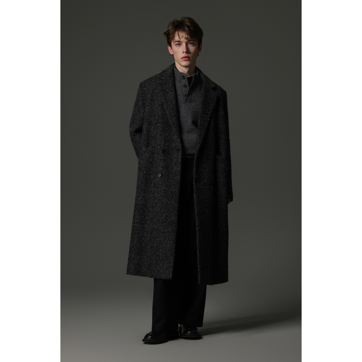 w2x冬季2025新款高级感羊毛呢大衣加厚款男士外套长款风衣男过膝